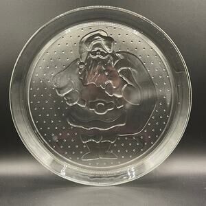 Vtg INDIANA GLASS HOLIDAY 3992 SANTA CLAUS CHRISTMAS Clear 13" Platter